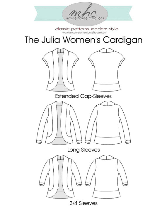 Julia Cardigan sleeve options - Mouse House Creations - great size range too!