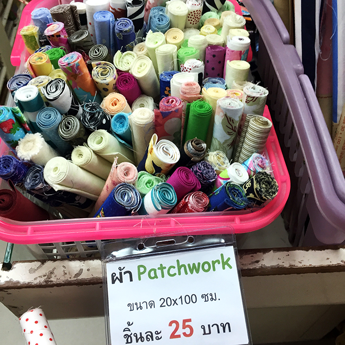 Bangkok fabric shopping patchwork cuts Chinatown